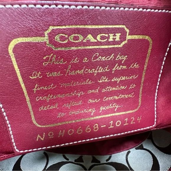 Coach Signature Jacquard Burgundy Sripe Tote With Leather Trim Y2K - Picture 9 of 12